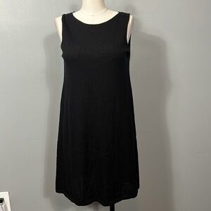 Eileen Fisher Black Italian Wool Yarn Sleeveless Midi Crew Neck Dress size M